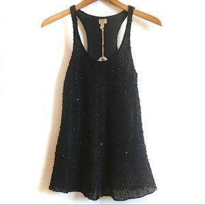 Black Sequin Lace Racerback Tank Top Sz M